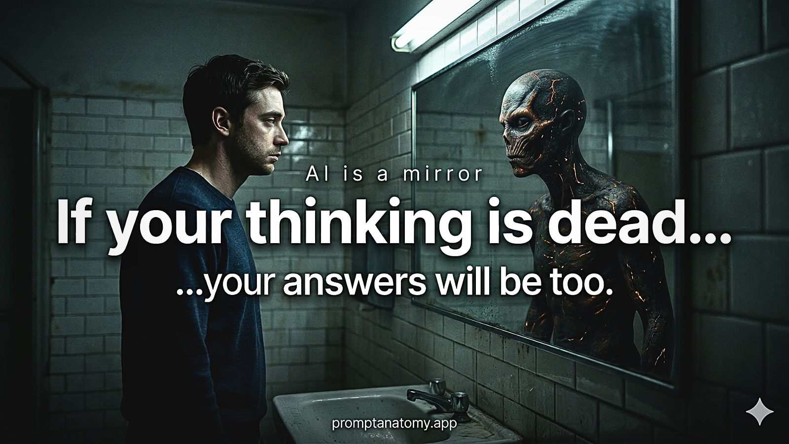 Meme after basics cards: the AI mirrors how clear your input is — structure the prompt.